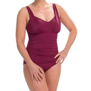 Trimshaper by Miraclesuit Layla Ruched Swimsuit 1 PC Plum Berry Size 16 NEW